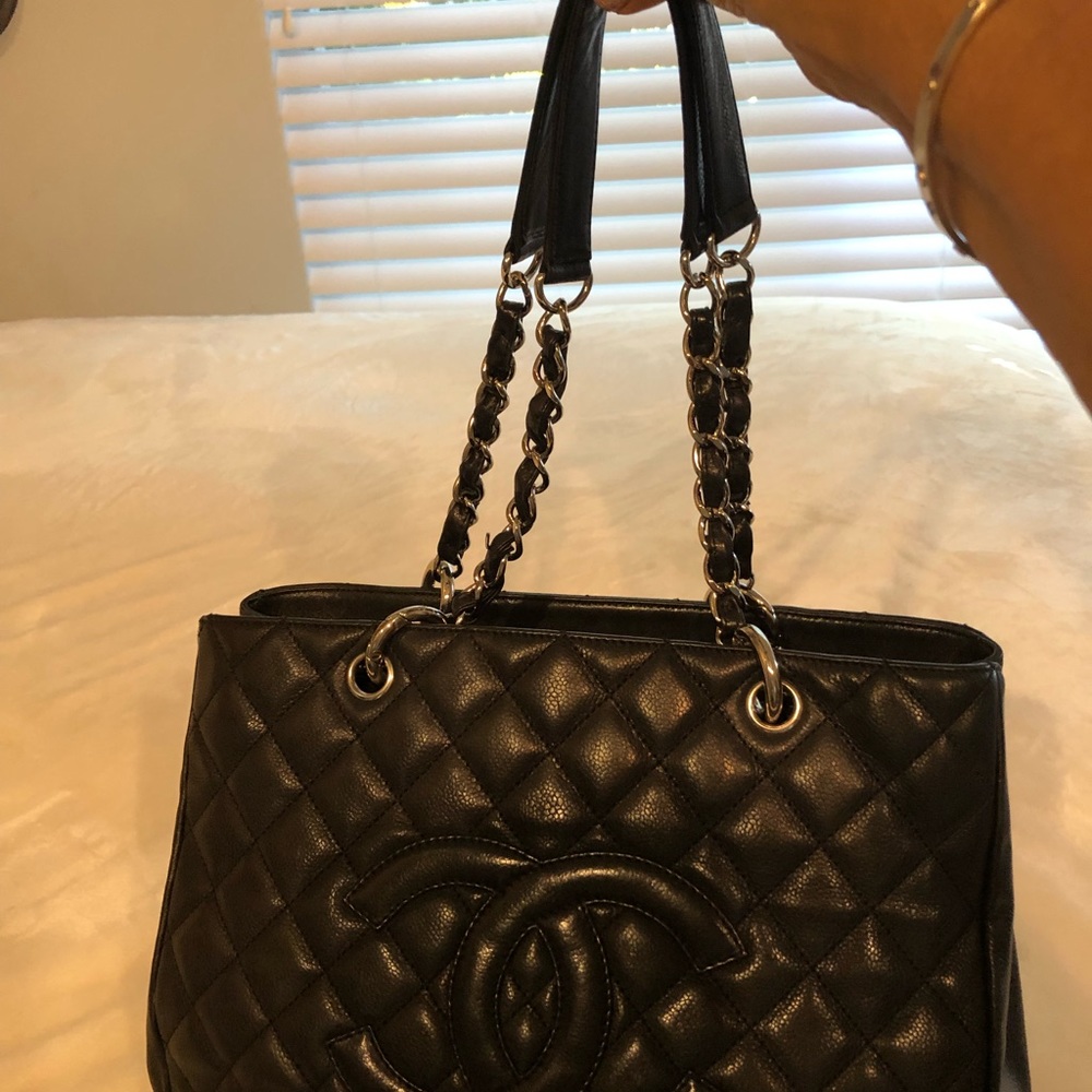 Chanel GTS bag in black leather& silver hardware.